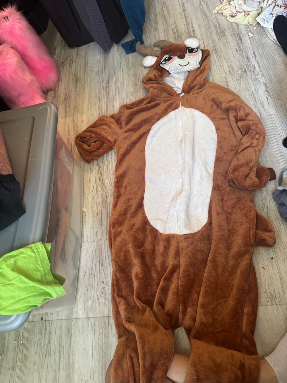 Kids Brown Reindeer One-Piece Hooded Costume